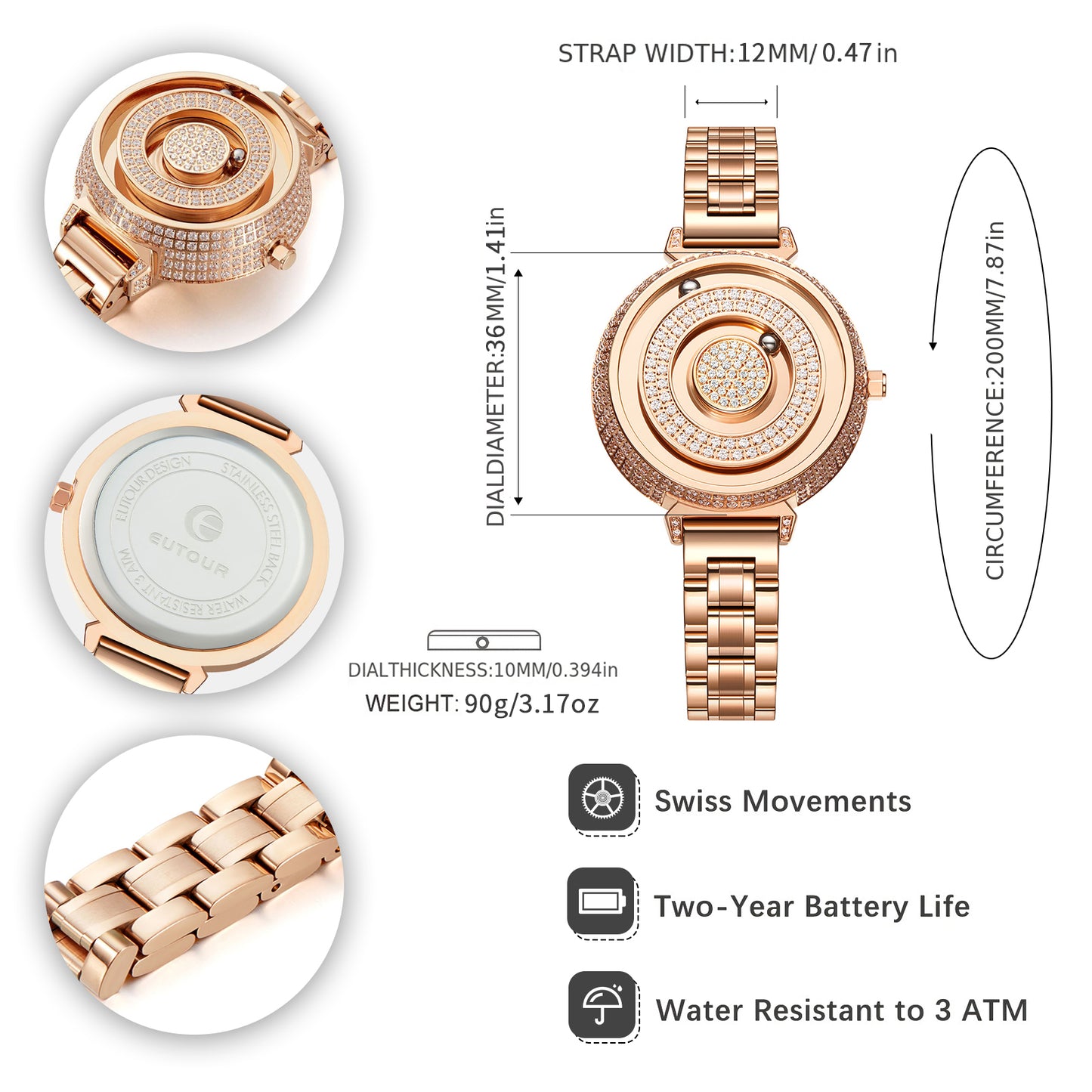 EUTOUR Magnet Crystal Watch E035 For Ladies
