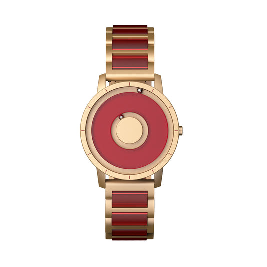 EUTOUR Magnetic Gold Watch with Red Dial U059H Resin Watch