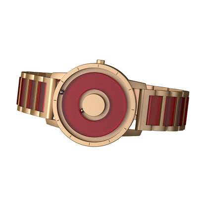 EUTOUR Magnetic Gold Watch with Red Dial U059H Resin Watch